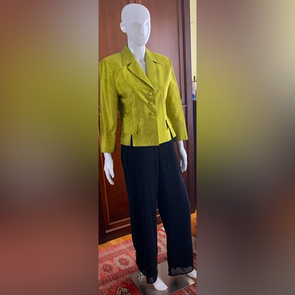 100% silk shiny pistachio green collared blazer jacket 3/4 long sleeves Size 10 - Picture 6 of 6